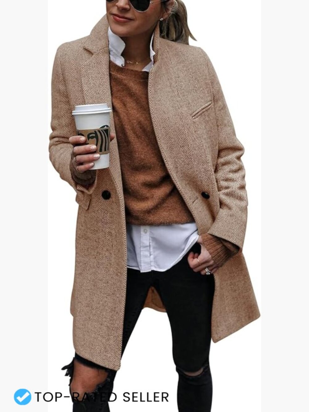 Notch Lapel Double Breasted Trench Coat Longline Winter Casual Office Work